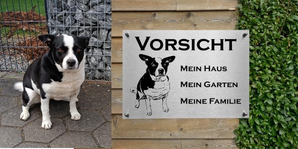 Edelstahlhundeschild mit individueller Grafik vom Hund